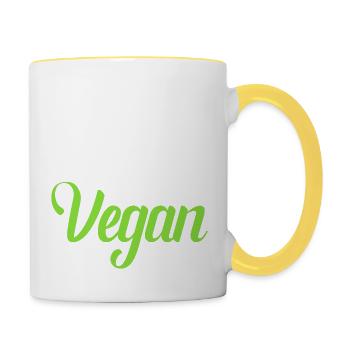 Muschi essen Es ist vegan frech sexuell witz - Tasse zweifarbig - Weiß/Gelb - Rechts