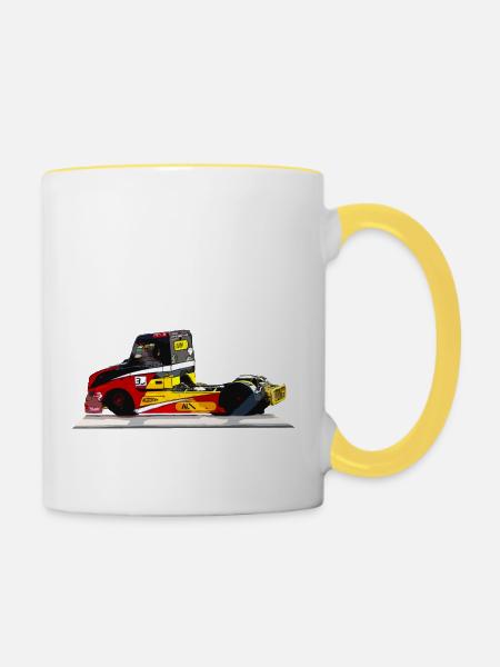 Rennwagen - Tasse zweifarbig - Weiß/Gelb