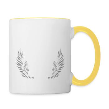 crâne grunge ailes - Mug contrasté - blanc/jaune - Droite