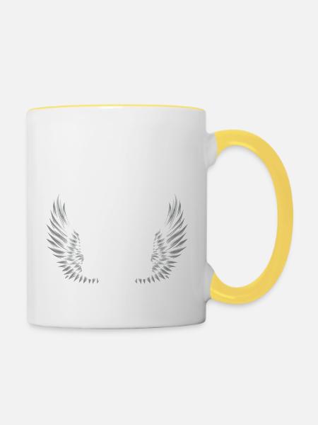 Totenkopf Totenschädel Grunge Flügel - Tasse zweifarbig - Weiß/Gelb