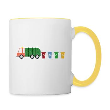 Müllwagen Müllabfuhr Recycling Tonnen I Geschenk - Tasse zweifarbig - Weiß/Gelb - Rechts