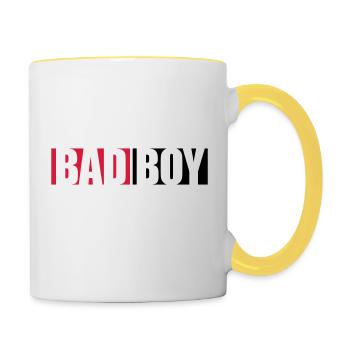 Texte Bad Boy - Mug contrasté - blanc/jaune - Droite