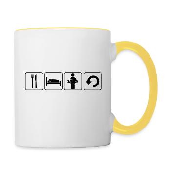 Angler Täglich Wiederholen - Tasse zweifarbig - Weiß/Gelb - Rechts