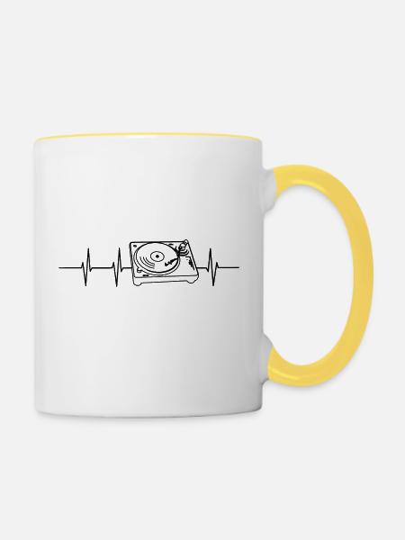 Plattenspieler Herzfrequenz - Tasse zweifarbig - Weiß/Gelb