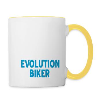 Funny Evolution Of A Biker Motorcycle Lover - Tasse zweifarbig - Weiß/Gelb - Rechts