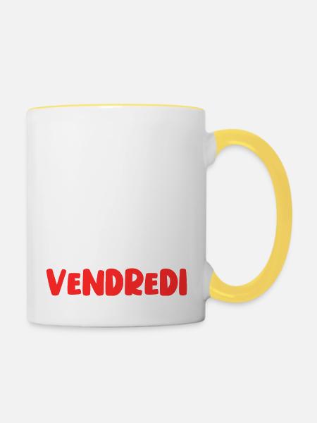 lundi ressenti vendredi - humour - Mug contrasté - blanc/jaune