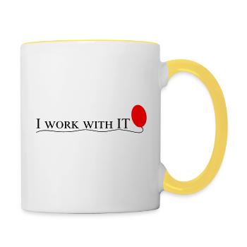 Je travaille avec l’informatique - Mug contrasté - blanc/jaune - Droite