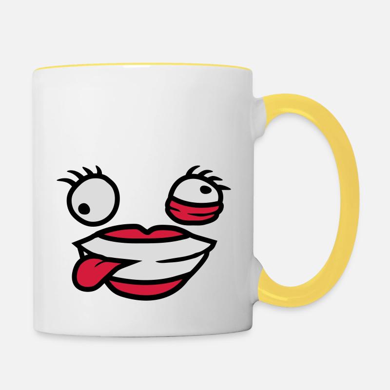 Visage comique féminin fou - Mug contrasté - blanc/jaune