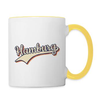 Deutschland Hamburg Vintage Retro Typografie - Tasse zweifarbig - Weiß/Gelb - Rechts
