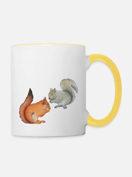 Lustige Hörnchen - Tasse zweifarbig - Weiß/Gelb
