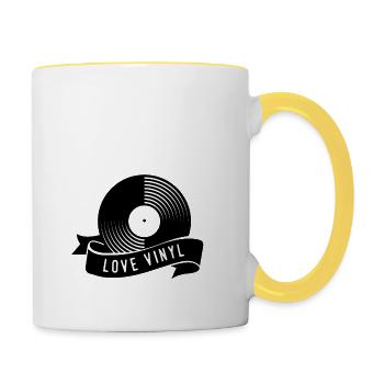 J’adore le vinyle rétro - Mug contrasté - blanc/jaune - Droite