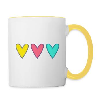 HERZ. HERZ. HEILIGER VALENTINSTAG. LIEBE. LIEBE. WEIHNACHTEN - Tasse zweifarbig - Weiß/Gelb - Rechts