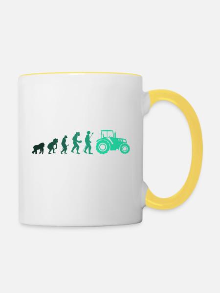 Evolution des Traktors - Tasse zweifarbig - Weiß/Gelb