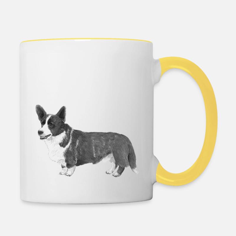 Walisische Corgi-Strickjacke - Tasse zweifarbig - Weiß/Gelb