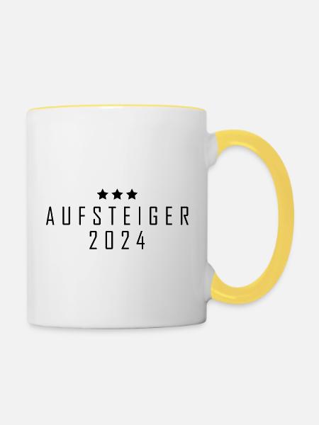 Aufsteiger 2024 Aufstiegstrikot 24 - Tasse zweifarbig - Weiß/Gelb