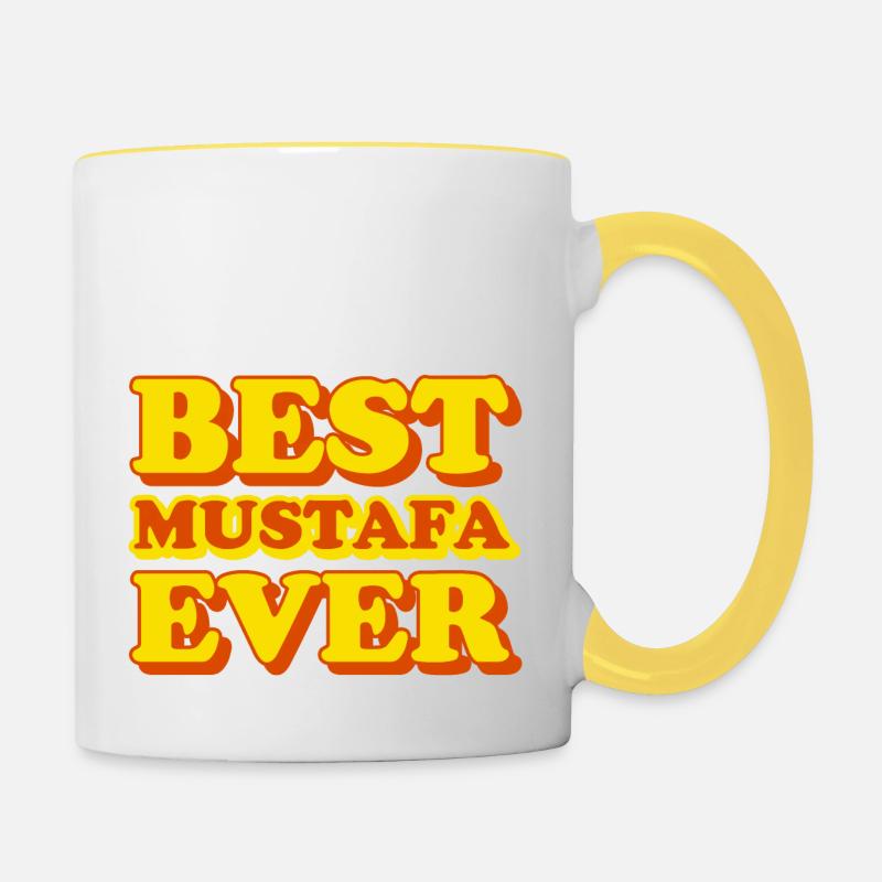 Mustafa First Name Funny Gift - Contrasting Mug - white/yellow