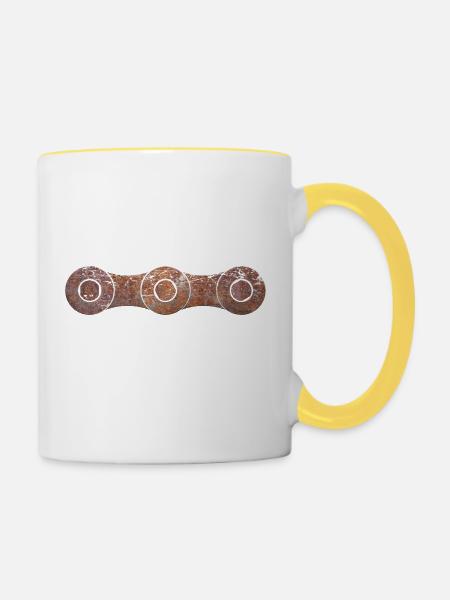 Fahrradkette - Tasse zweifarbig - Weiß/Gelb