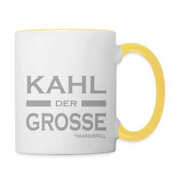 Kahl der Grosse - Haare-Glatze-lustige Sprüche V1 - Tasse zweifarbig - Weiß/Gelb - Rechts