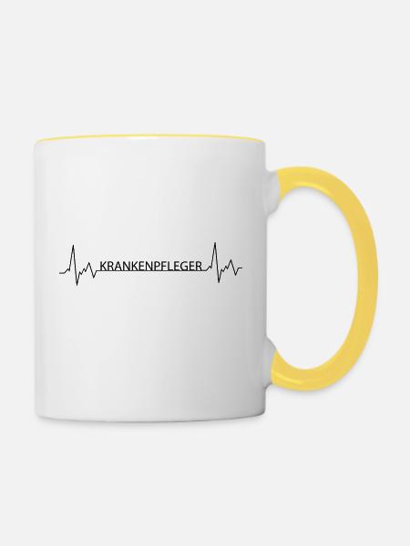 Herzschlag Krankenpfleger - Tasse zweifarbig - Weiß/Gelb