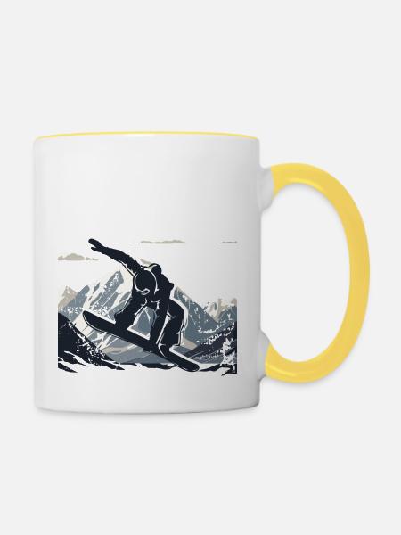 Snowbord Berge - Tasse zweifarbig - Weiß/Gelb