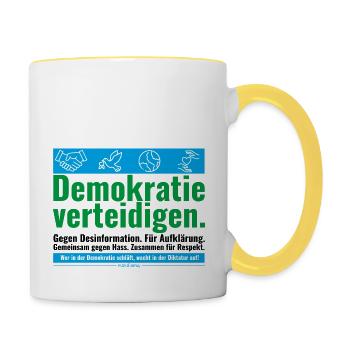 Mimikama Demokratie verteidigen - Tasse zweifarbig - Weiß/Gelb - Rechts