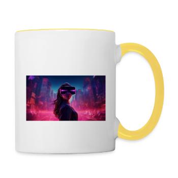 Digitale Träumereien: Eine Frau in virtueller Real - Tasse zweifarbig - Weiß/Gelb - Rechts