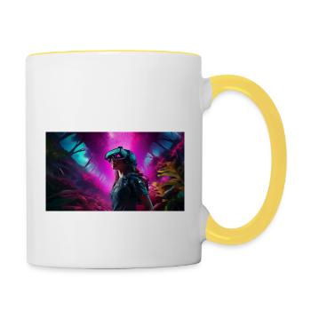 Digitale Träumereien: Eine Frau in virtueller Real - Tasse zweifarbig - Weiß/Gelb - Rechts