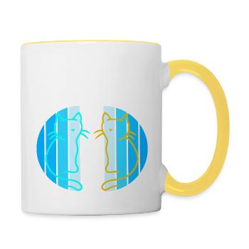 80er 90er Retroe Vintage Katzen maritim - Tasse zweifarbig - Weiß/Gelb - Rechts