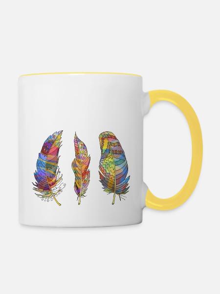 Feder - Tasse zweifarbig - Weiß/Gelb