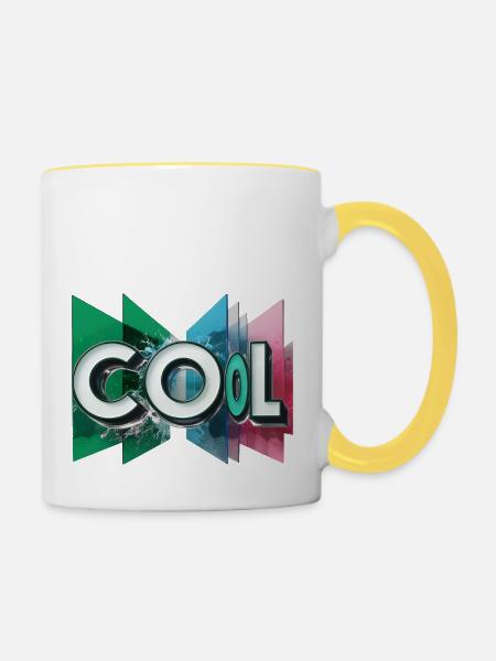 Cool - Wortdesign - Tasse zweifarbig - Weiß/Gelb