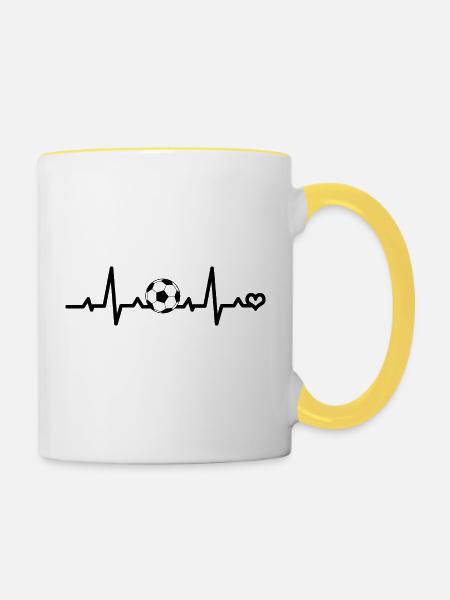 Fußball Herzfrequenz - Tasse zweifarbig - Weiß/Gelb
