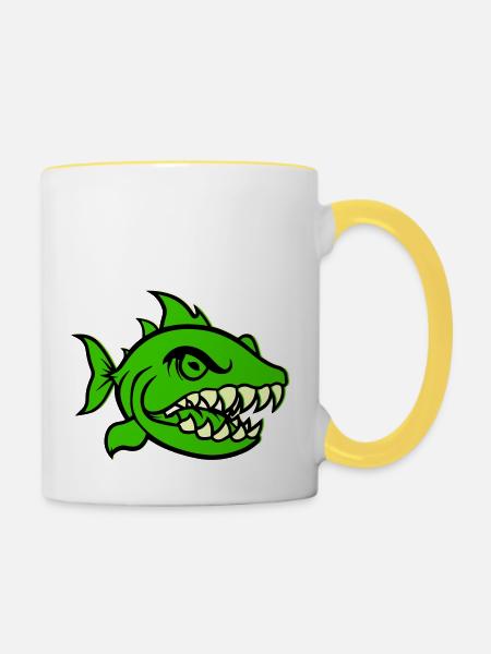 piranha comic fish - Tasse zweifarbig - Weiß/Gelb