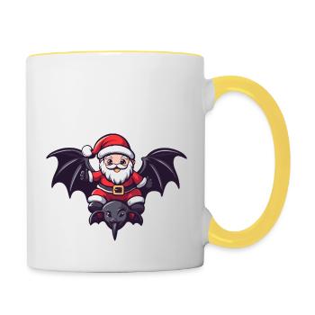 Chauve-souris Père Noël dessin animé - Mug contrasté - blanc/jaune - Droite