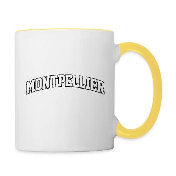 Logo Montpellier : Design collégial méditerranéen - Mug contrasté - blanc/jaune - Droite