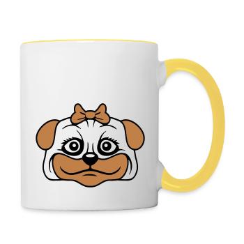 chien carlin fille jolie arc femme femme - Mug contrasté - blanc/jaune - Droite