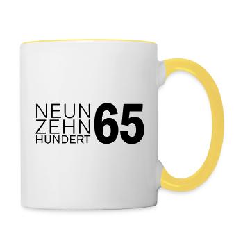 Jahrgang 1965 geboren - Tasse zweifarbig - Weiß/Gelb - Rechts