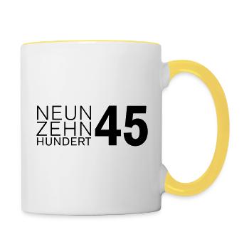 Jahrgang 1945 geboren - Tasse zweifarbig - Weiß/Gelb - Rechts