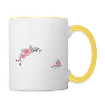 Buchstabe v Blumen - Tasse zweifarbig - Weiß/Gelb - Rechts