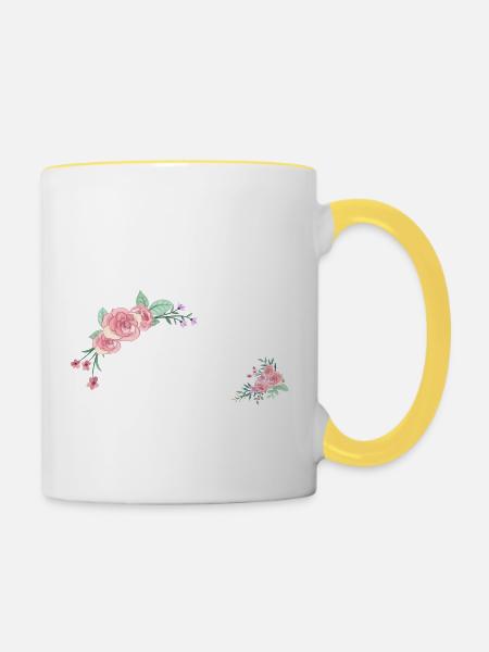 Buchstabe v Blumen - Tasse zweifarbig - Weiß/Gelb