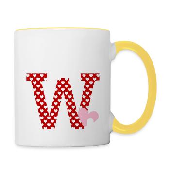 Buchstabe w Herz - Tasse zweifarbig - Weiß/Gelb - Rechts