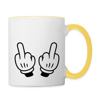 Doigt d’honneur main bande dessinée - Mug contrasté - blanc/jaune - Droite
