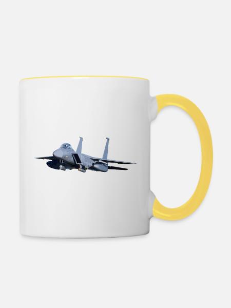 F-15 Kampfjet Illustration - Tasse zweifarbig - Weiß/Gelb