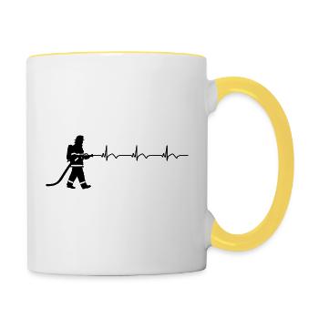 Feuerwehrmann Feuerwehr EKG Herzschlag - Tasse zweifarbig - Weiß/Gelb - Rechts