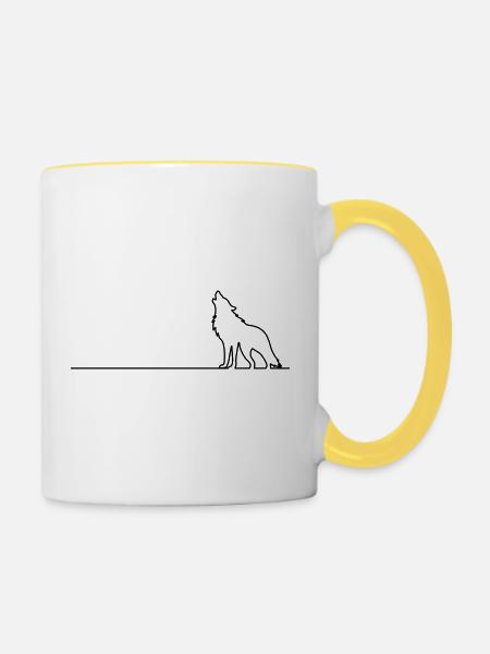 Wolf Outline - Tasse zweifarbig - Weiß/Gelb