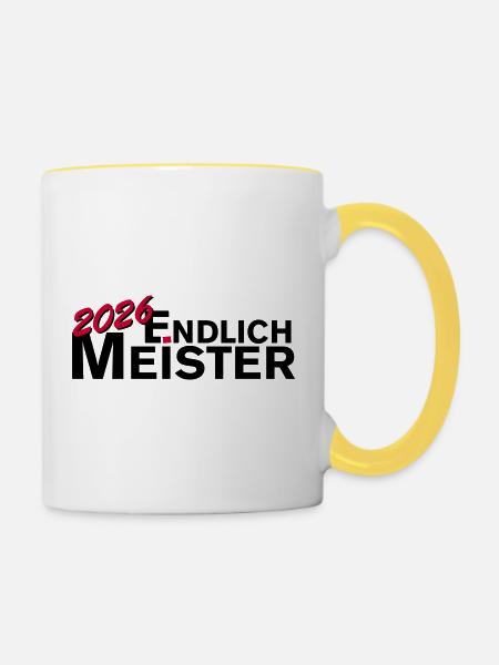 Endlich Meister 2026 Meisterschaft - Tasse zweifarbig - Weiß/Gelb