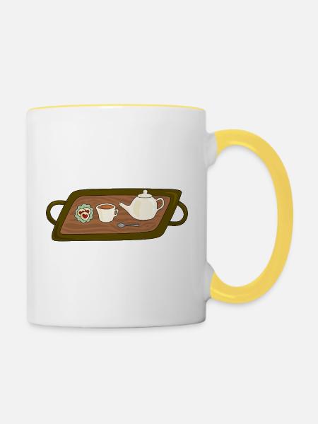 Teezeit-Tablett-Illustration - Tasse zweifarbig - Weiß/Gelb