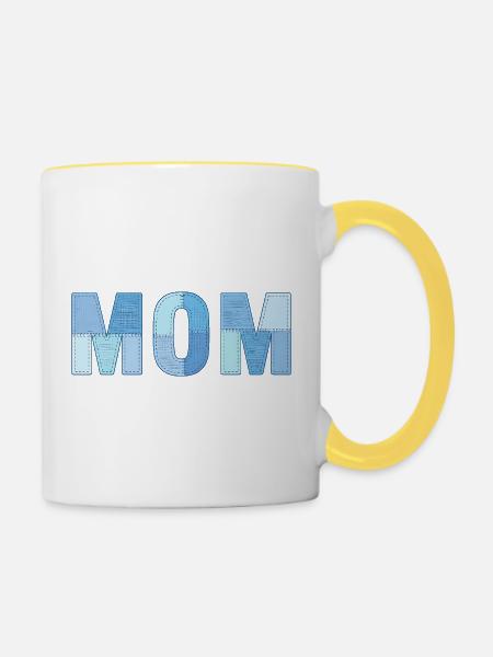 MOM Patchwork Denim Stil - Tasse zweifarbig - Weiß/Gelb