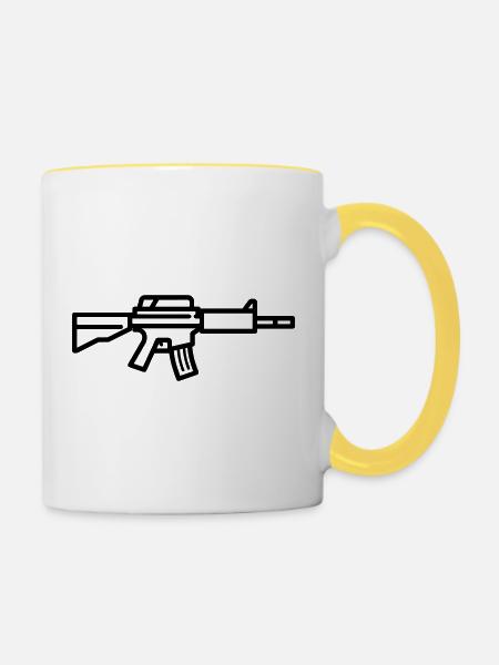 Maschinenpistole - Tasse zweifarbig - Weiß/Gelb