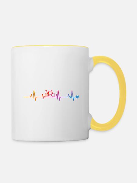 Radfahrer im Herzrhythmus Gradient - Tasse zweifarbig - Weiß/Gelb