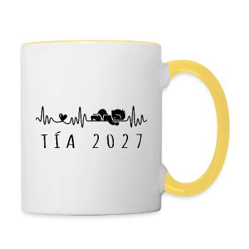 Tía 2027 Latido del Corazón Annonce Embarazo - Mug contrasté - blanc/jaune - Droite
